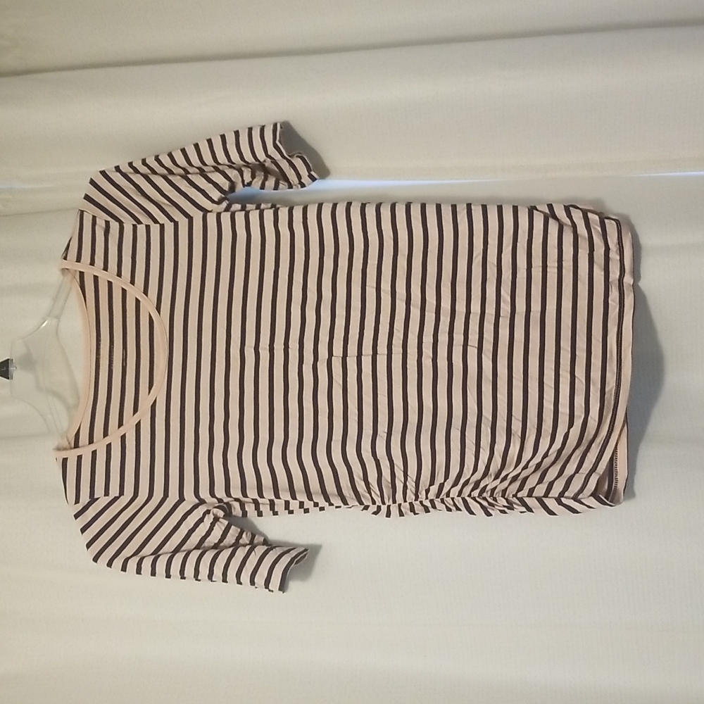 a:glow Maternity pale pink and navy blue striped 3 quarter sleeve to size Med